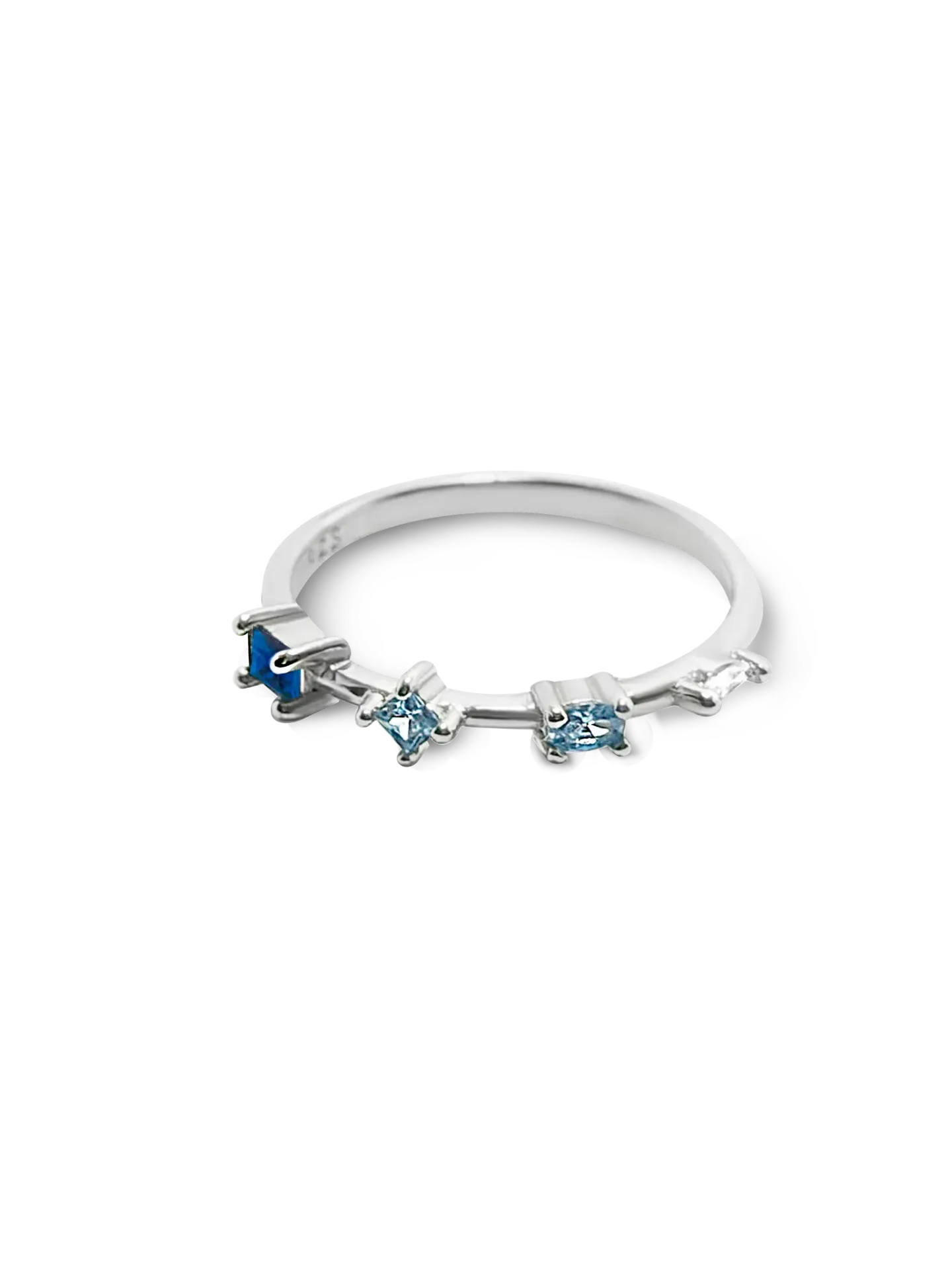 ANILLO ZIRCONIAS AZULES PLATA