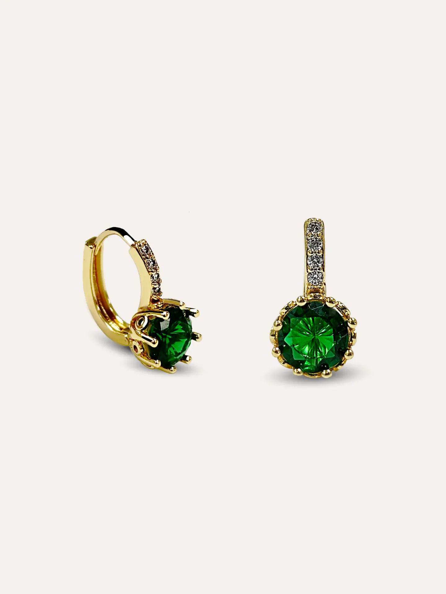 [340646] ARETES ZIRCONIA VERDE BAÑO DE ORO