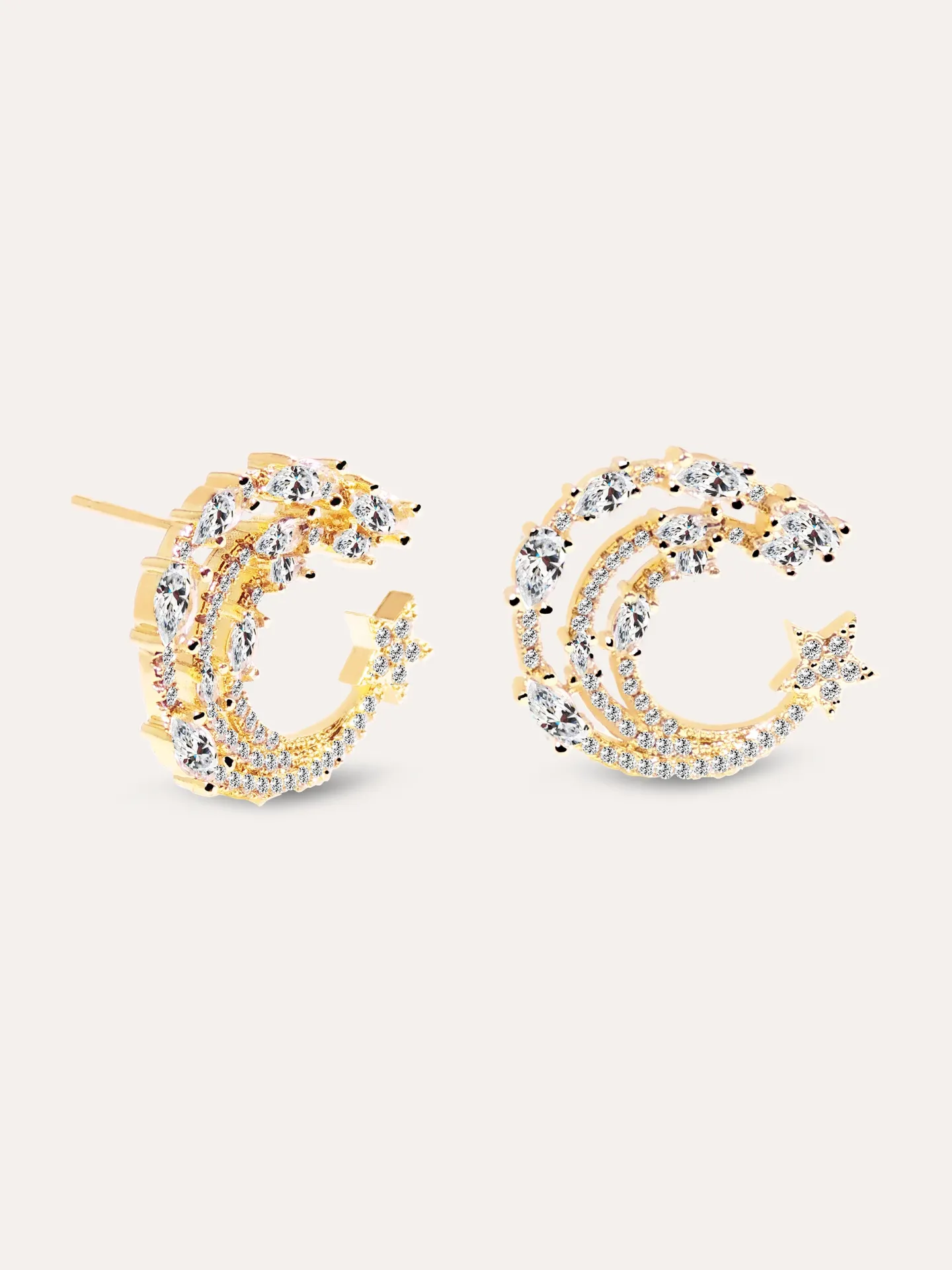 [20010108] ARETES LUNA ZIRCONIAS BAÑO ORO