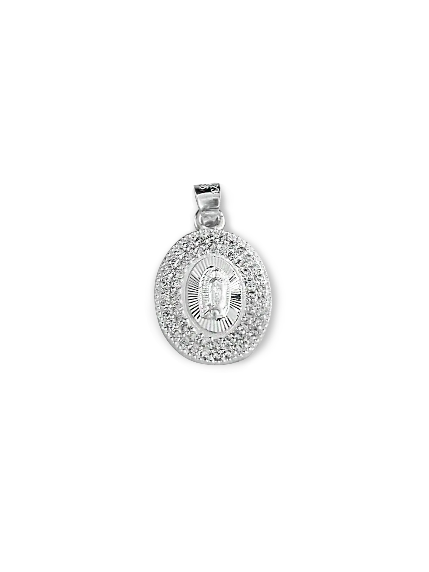 MEDALLA VIRGEN CON BICEL EN ZIRCONIAS PLATA 925