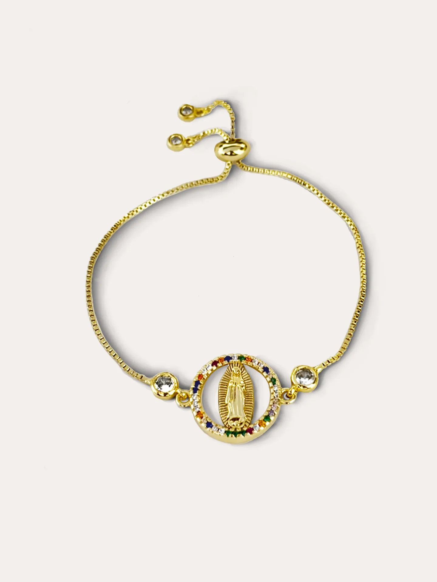 [340662] PULSERA AJUSTABLE VIRGEN GUADALUPE ZIRCONIAS BAÑO DE ORO