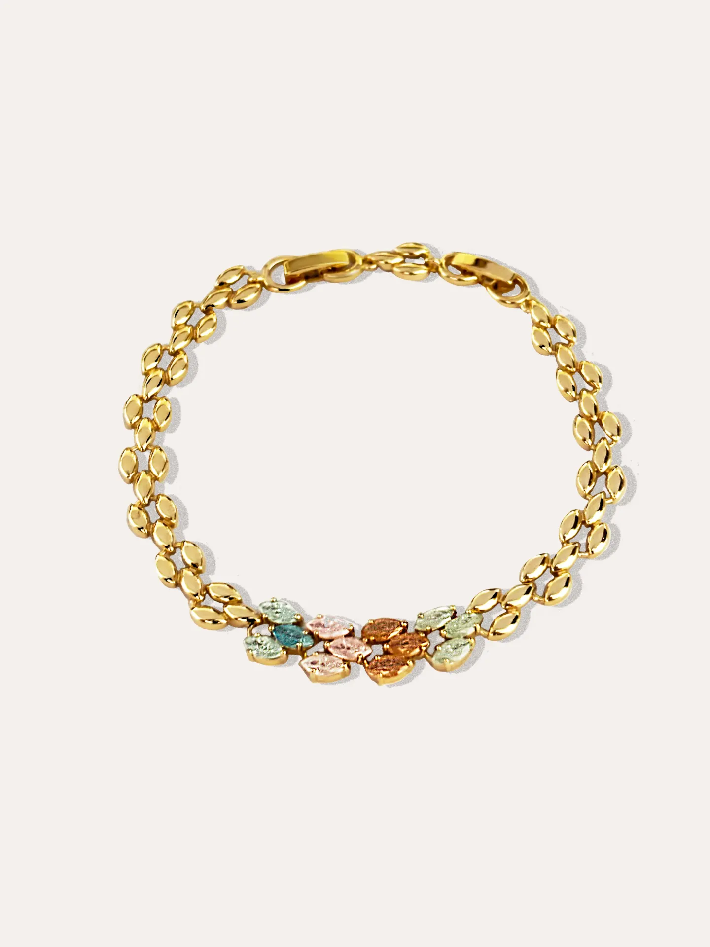 [340655] PULSERA DISEÑO ORGANICO ZIRCONIAS BAÑO DE ORO