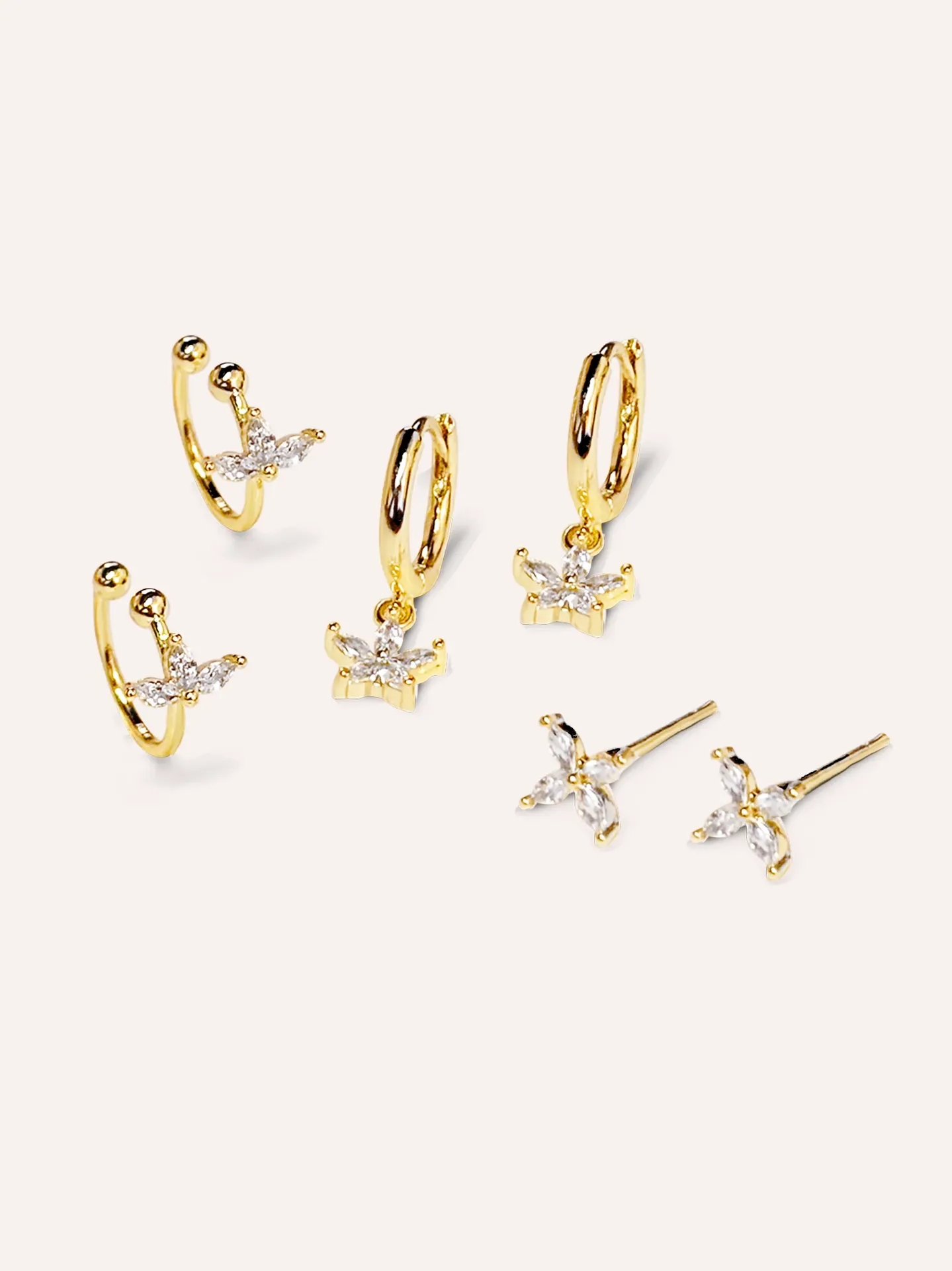 [320470] SET ARETES 4 PARES BAÑO ORO