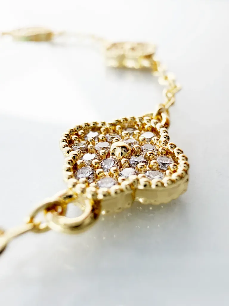 [460048] PULSERA TREBOL ZIRCONIA ACERO