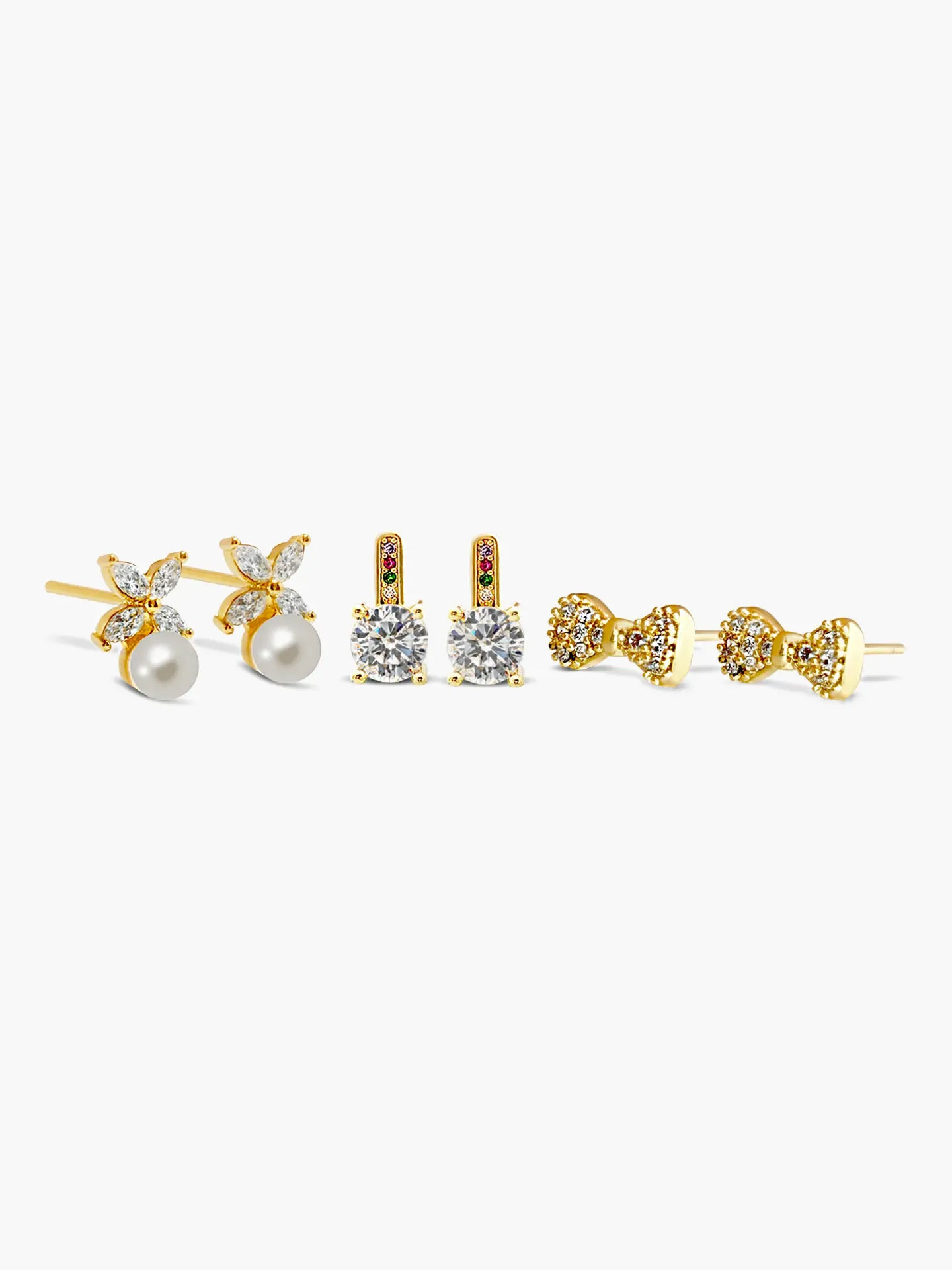 [460071] SET ARETES 3P BAÑO ORO