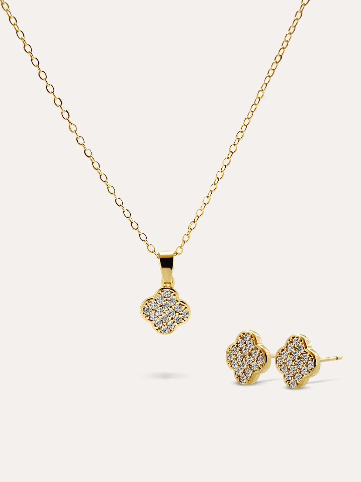 JUEGO 2PZ TREBOL BAÑO ORO