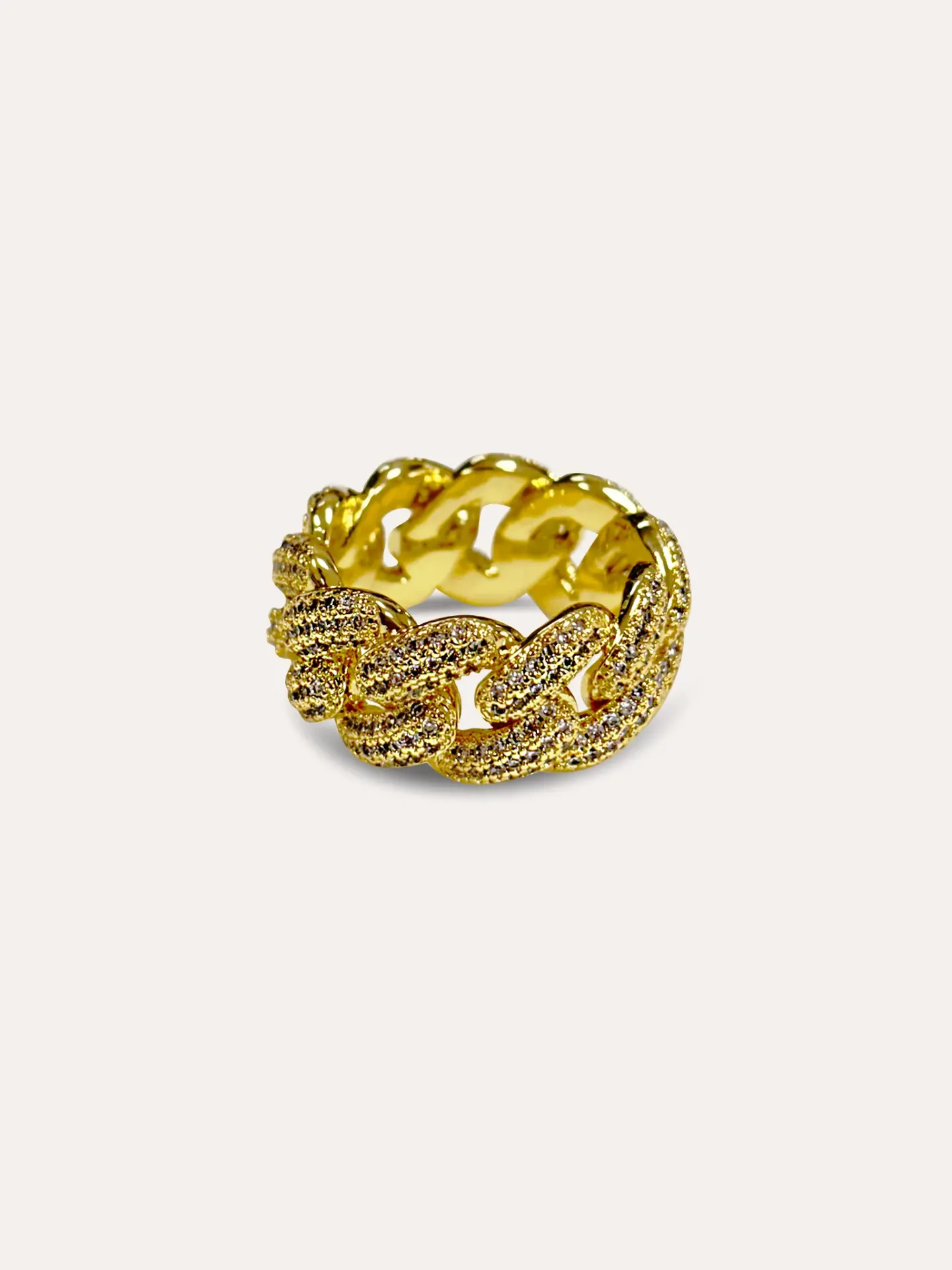 ANILLO ZIRCONIAS ESLABONES ACERO (Dorado, 8)