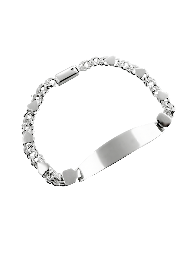 PULSERA CON PLACA CORAZONES PLATA 925
