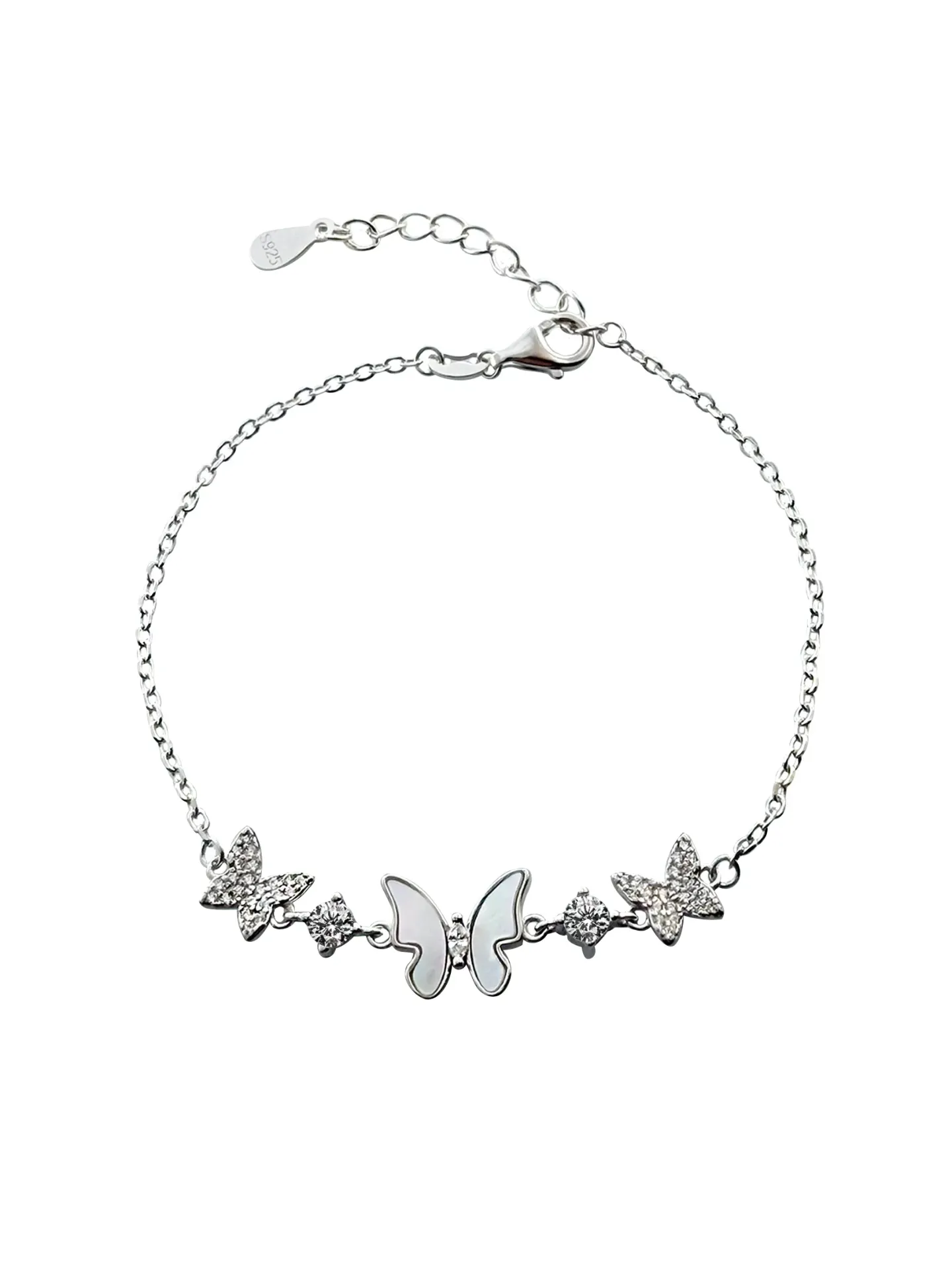 PULSERA MARIPOSA MADRE PERLA PLATA 925