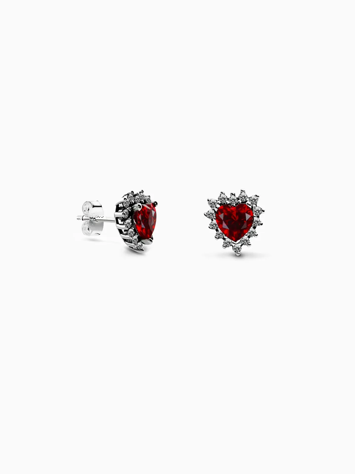 ARETES CORAZON ZIRCONIA ROJA PLATA 925