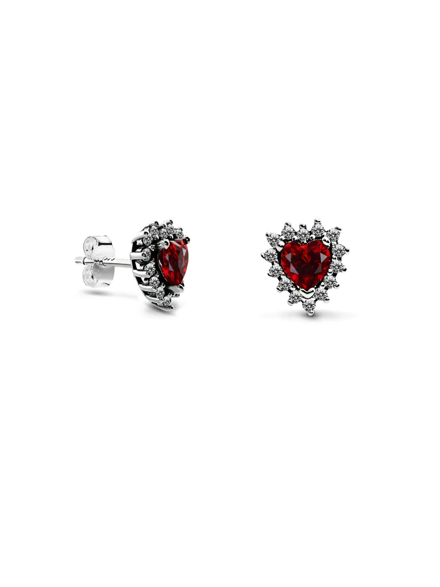 [40879] ARETES CORAZON ZIRCONIA ROJA PLATA 925