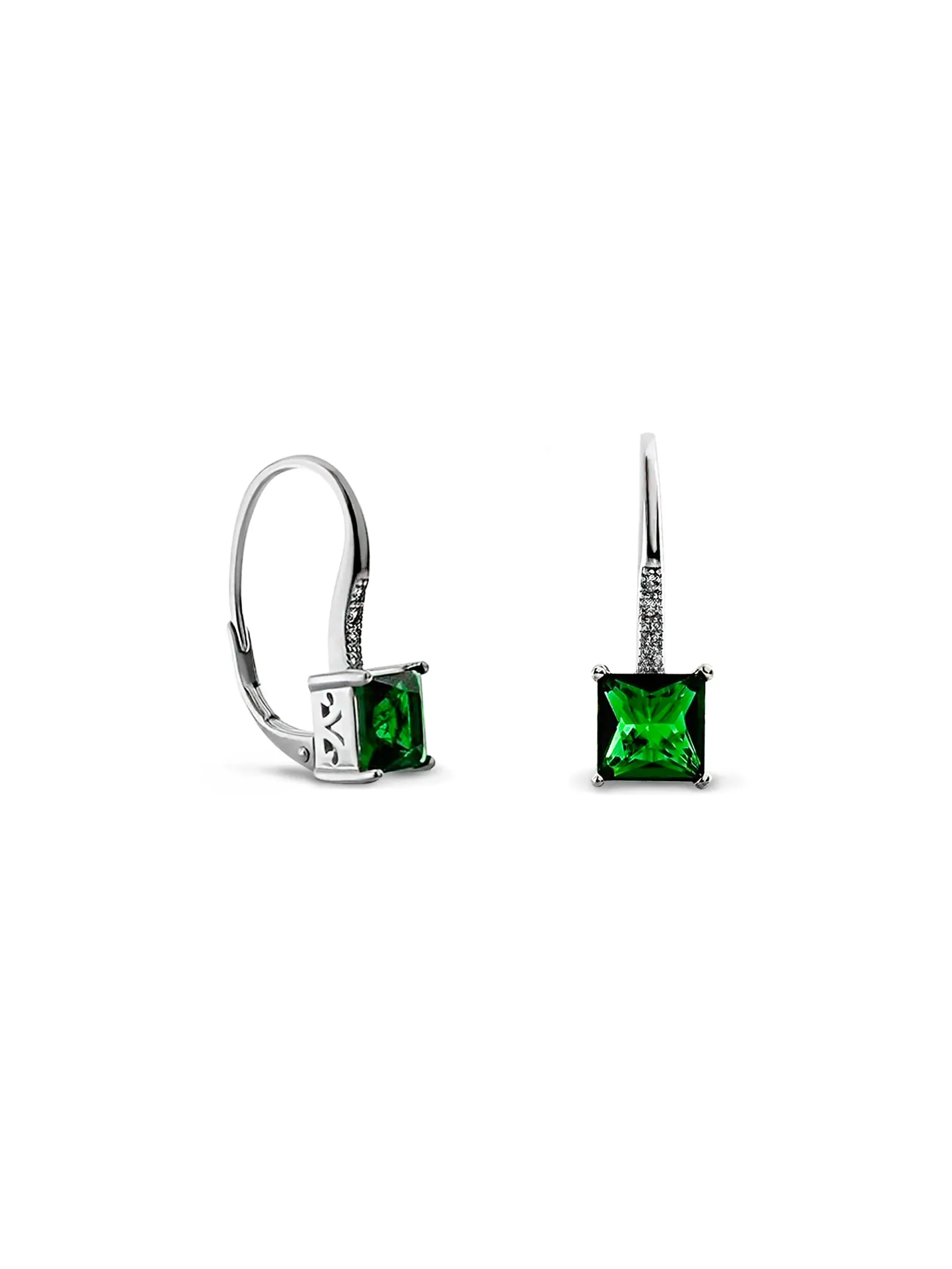 [40887] ARETES ZIRCONIA PRINCESA VERDE PLATA 25