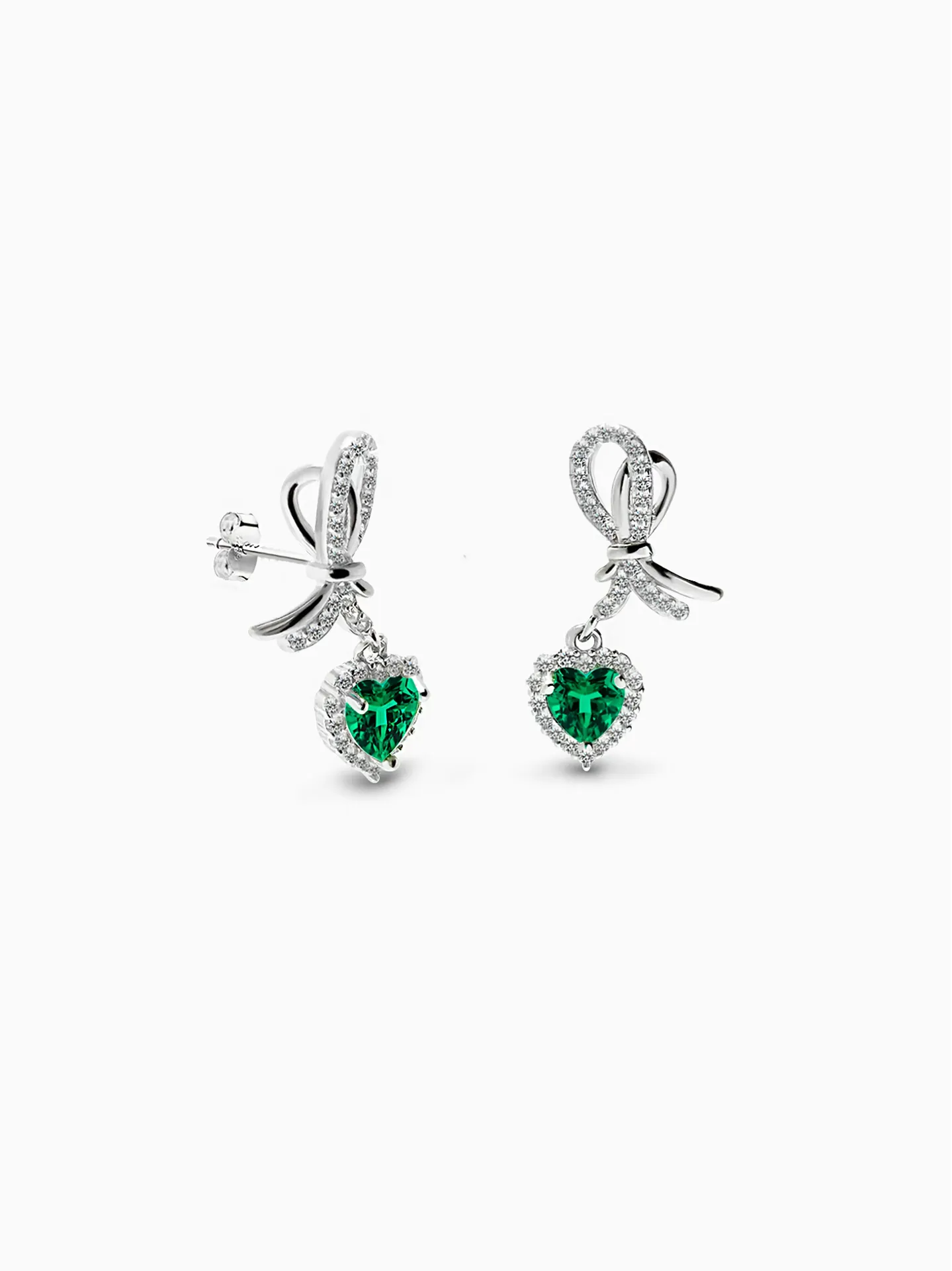 ARETES CORAZON ZIRCONIA VERDE PLATA 925
