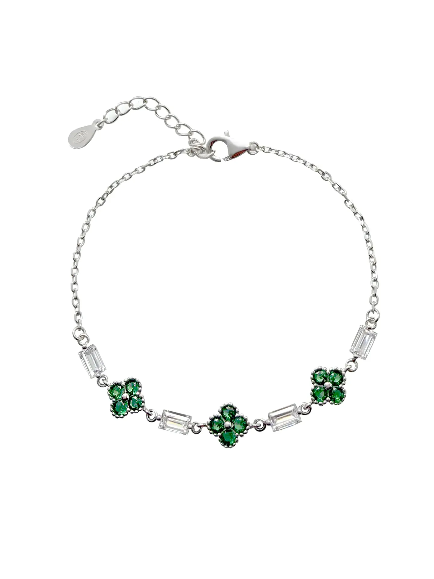 PULSERA FLORES ZIRCONIAS PLATA 925 (Verde)