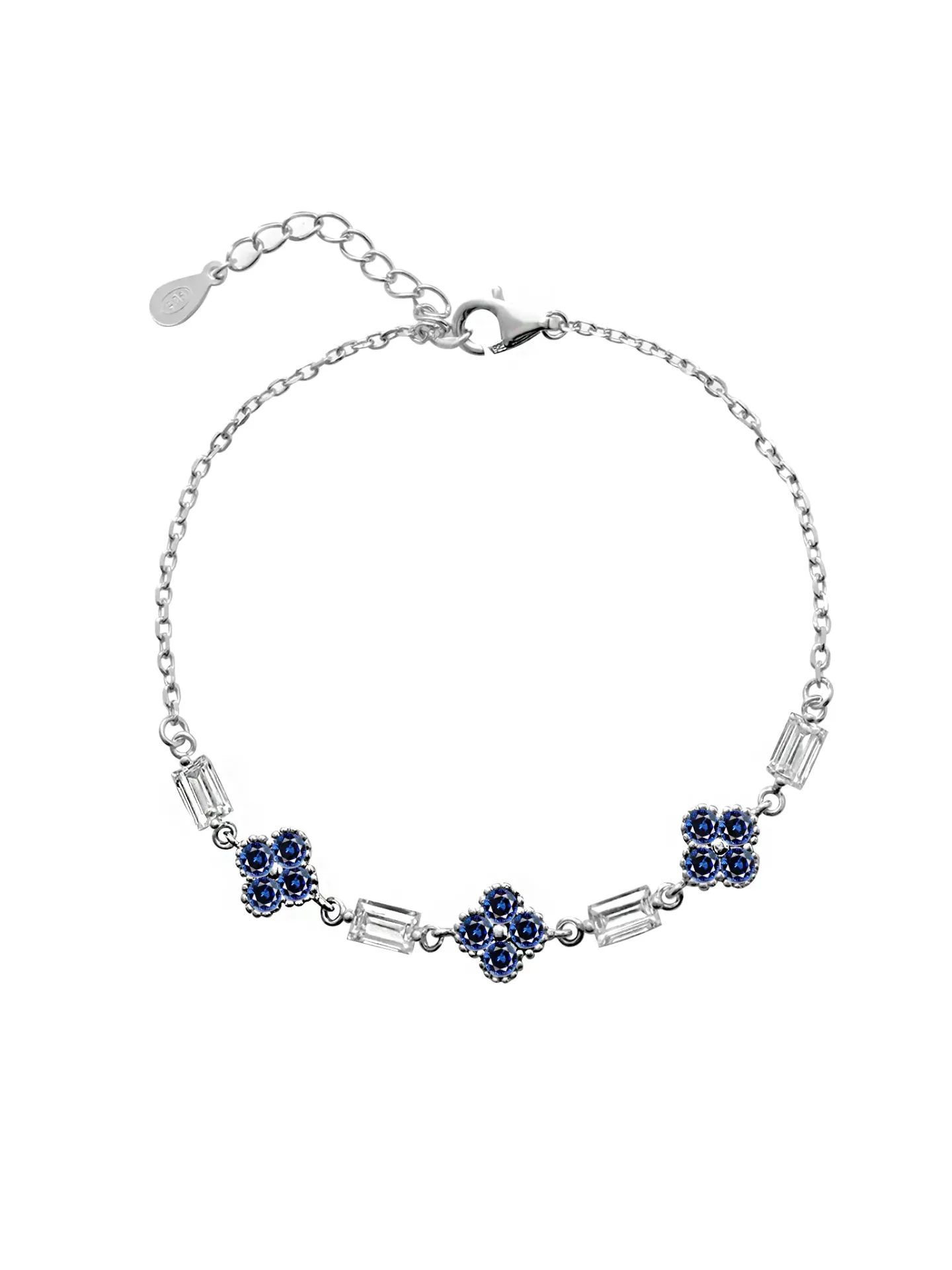 [40896] PULSERA FLORES ZIRCONIAS PLATA 925 (Azul)