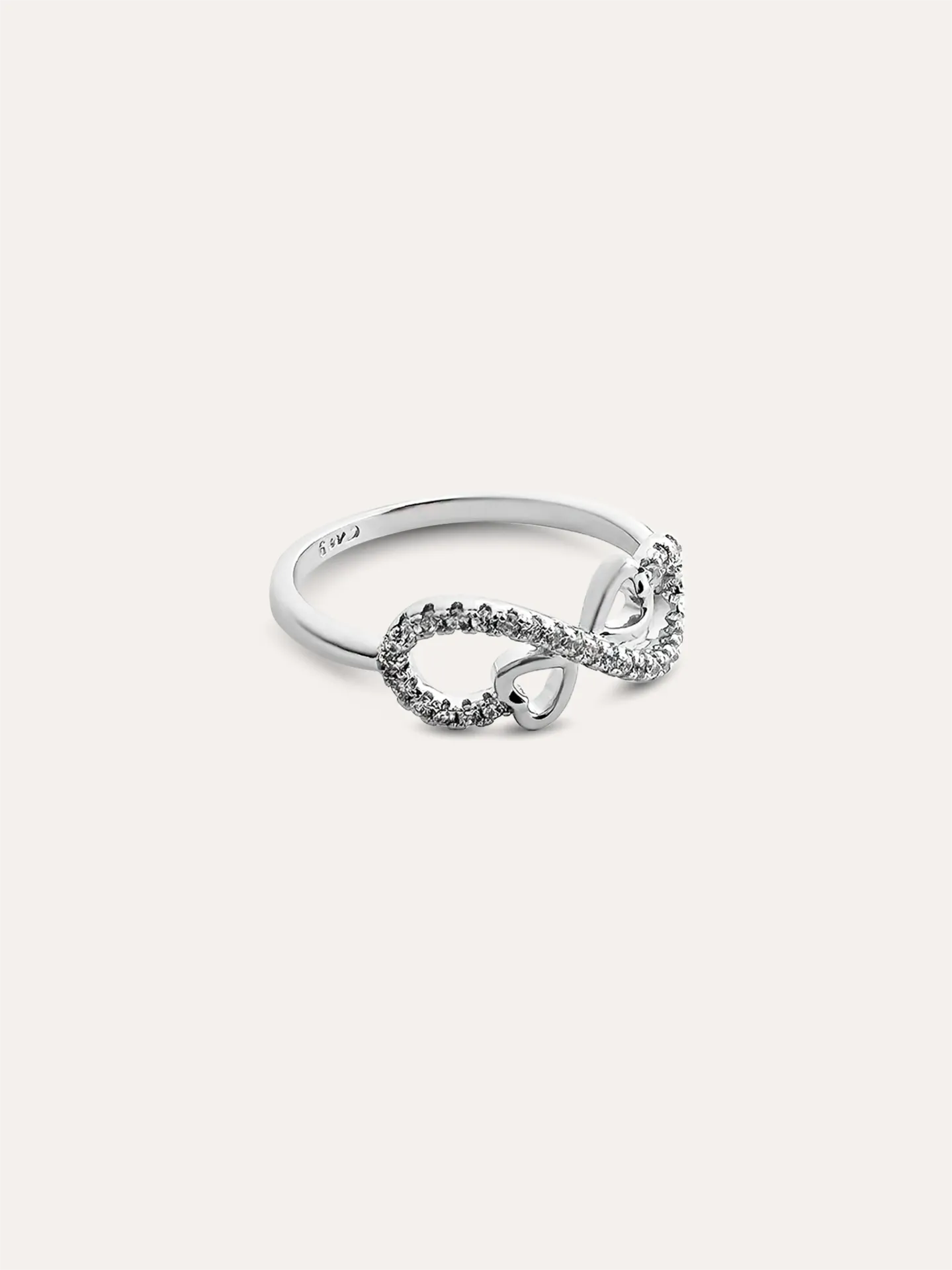 ANILLO CORAZONES INFINITO BAÑO RODIO
