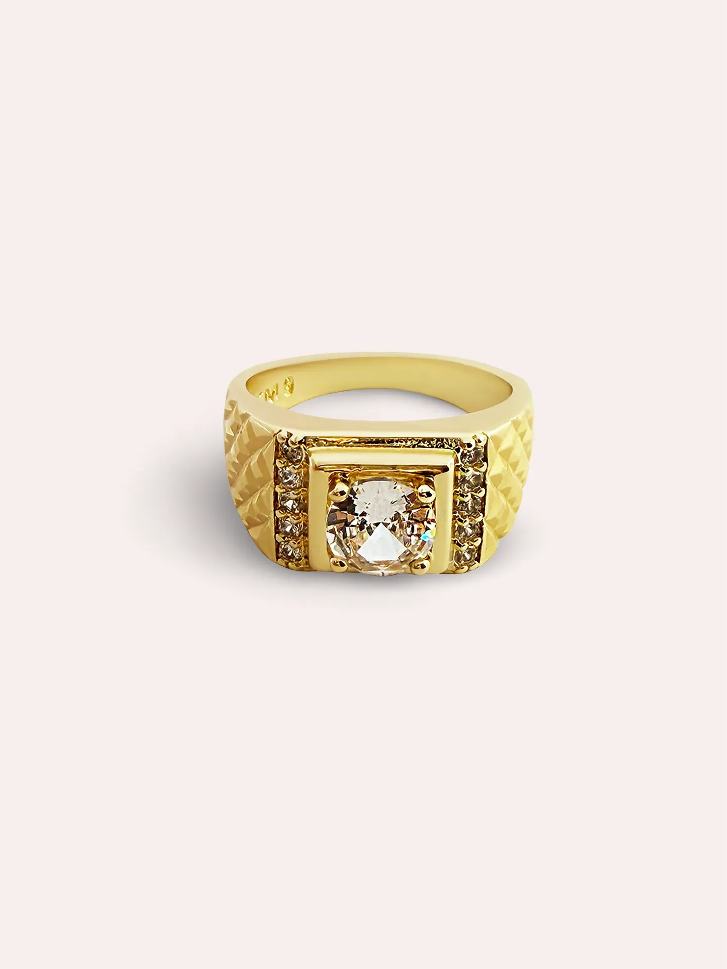 ANILLO FACETADO ZIRCONIAS BAÑO ORO