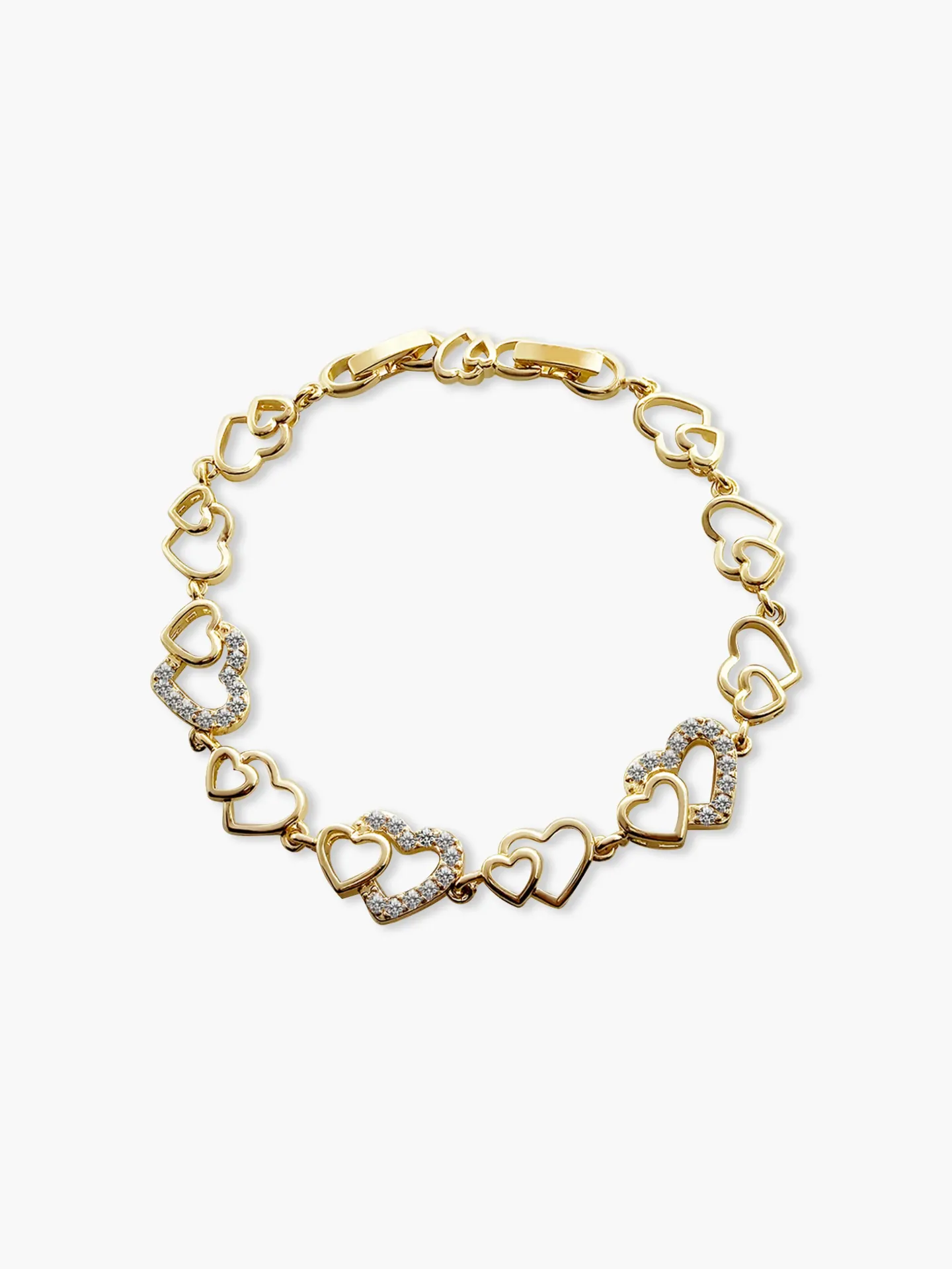 PULSERA CADENA CORAZONES BAÑO ORO