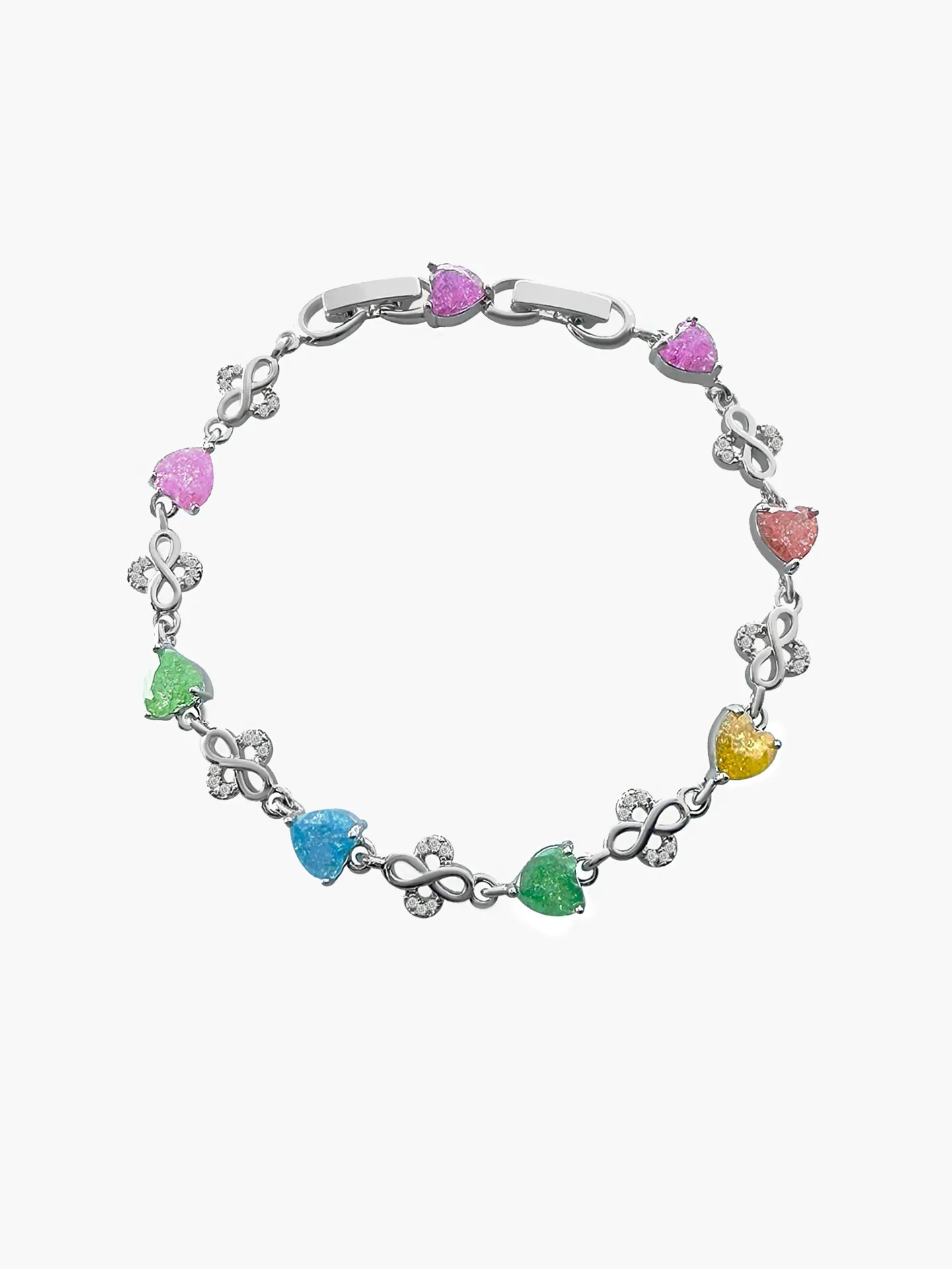 [54708] PULSERA CORAZONES MULTICOLOR BAÑO RODIO