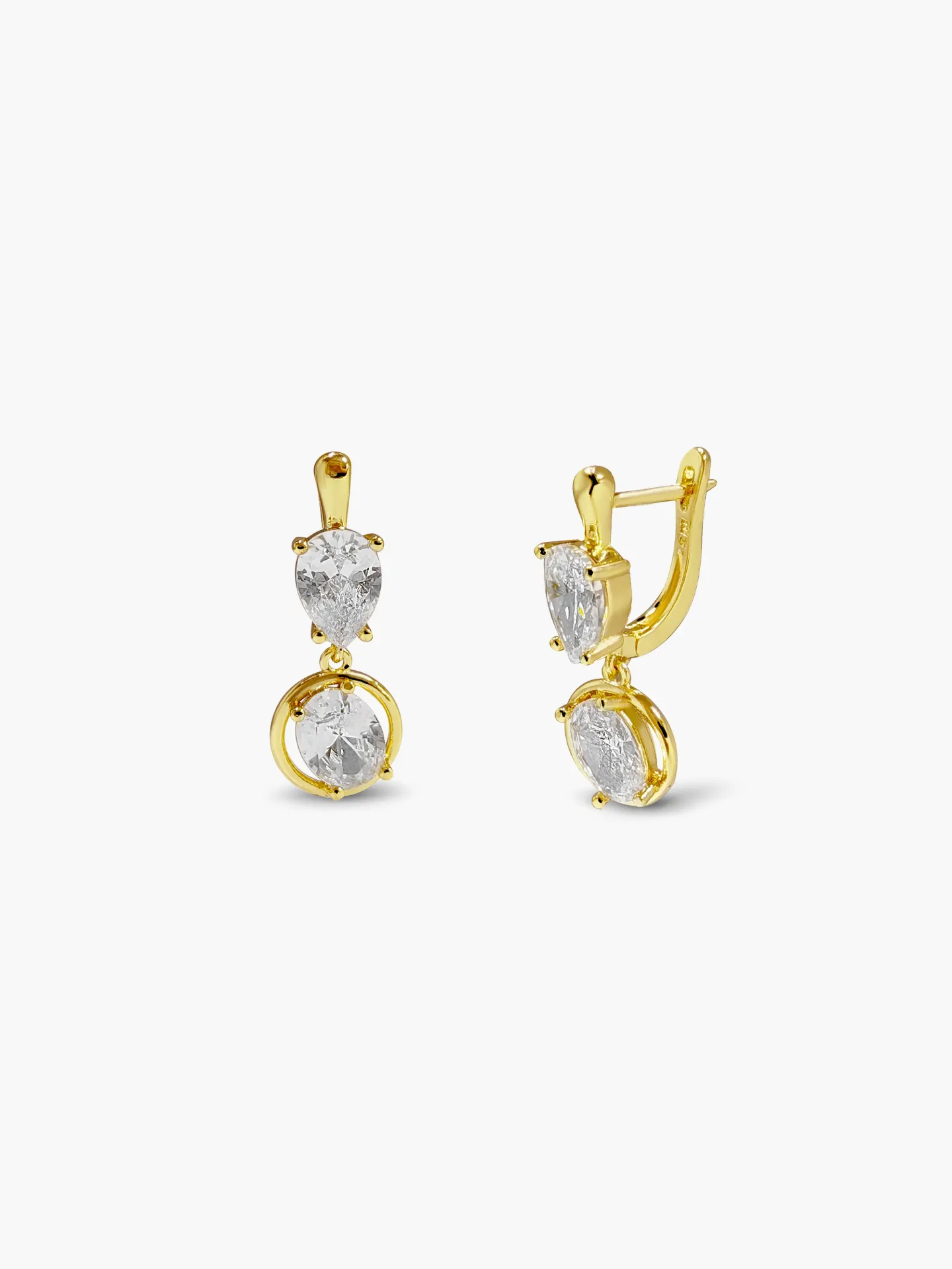 ARETES ZIRCONIAS COLGANTE BAÑO ORO