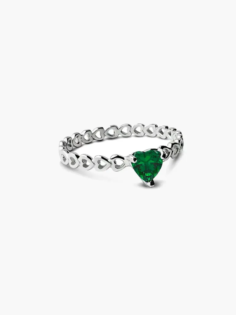 [130036] ANILLO CORAZONES ZIRCONIA PLATA 925 (Verde, 5)