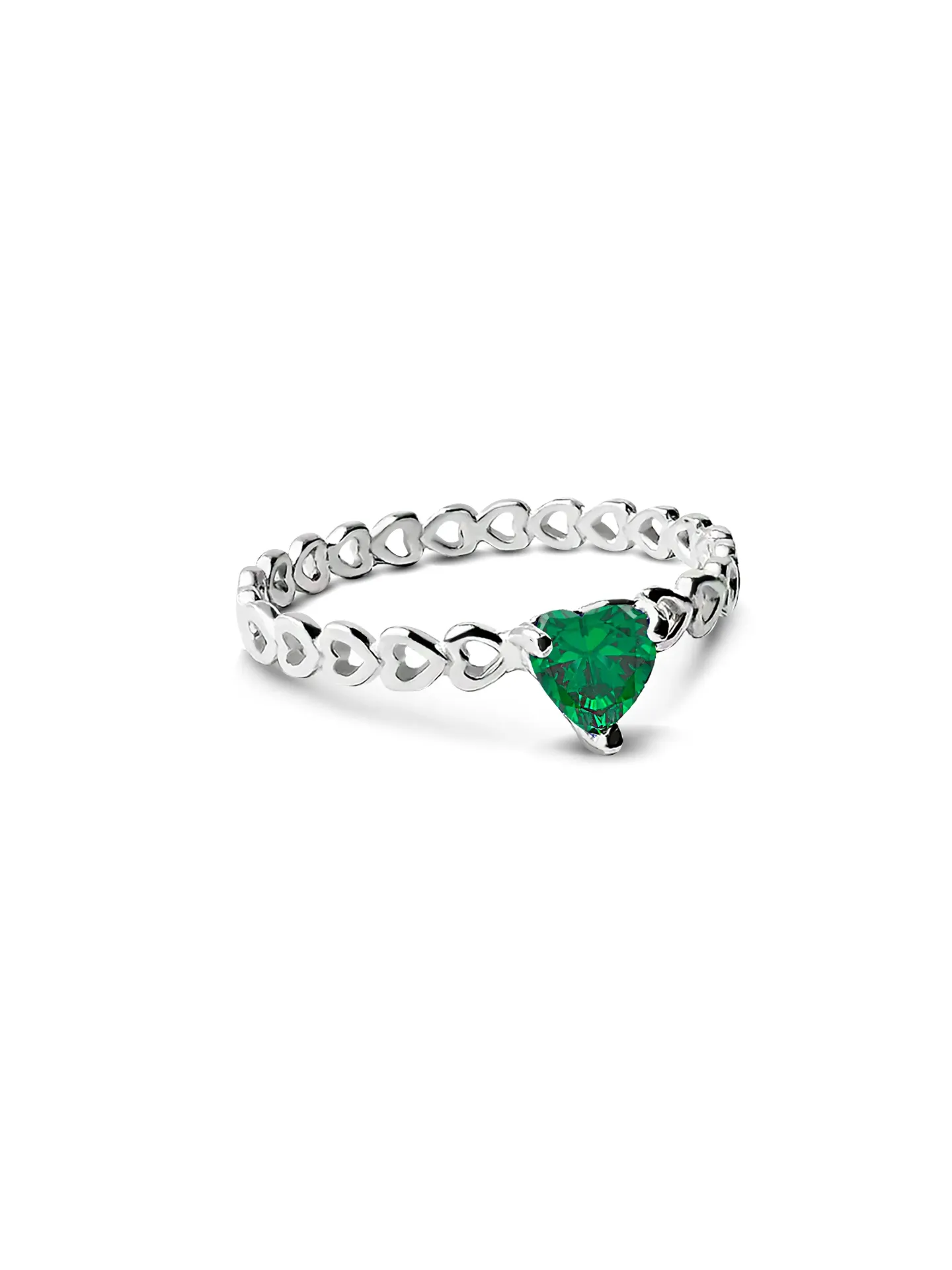 [130036] ANILLO CORAZONES ZIRCONIA PLATA 925 (Verde, 5)